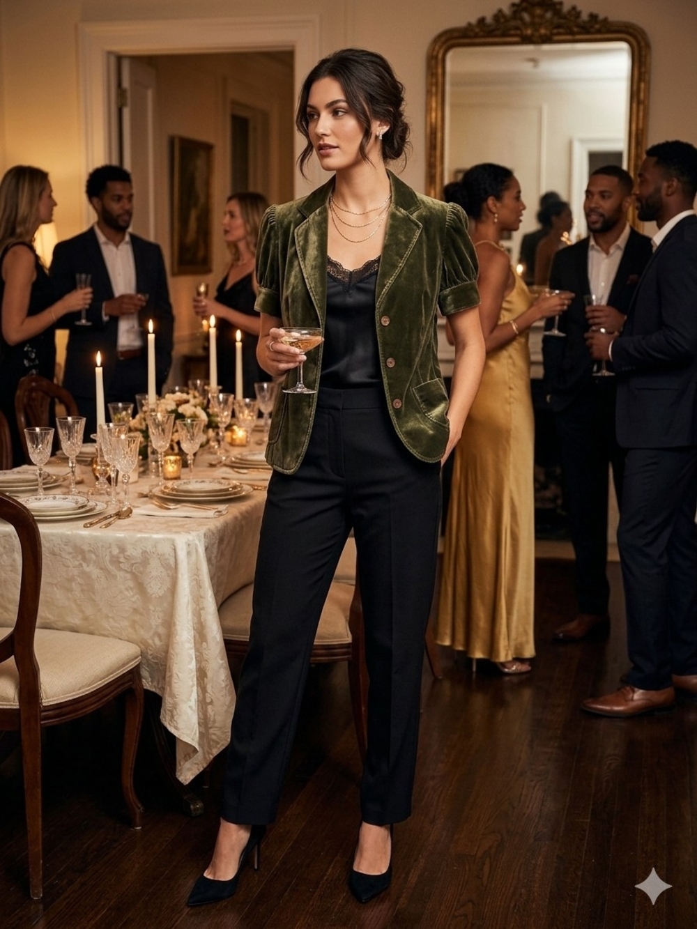 Tahari Deep Forest/Olive Green Velvet Short-Sleeve Blazer - Picture 2 of 16